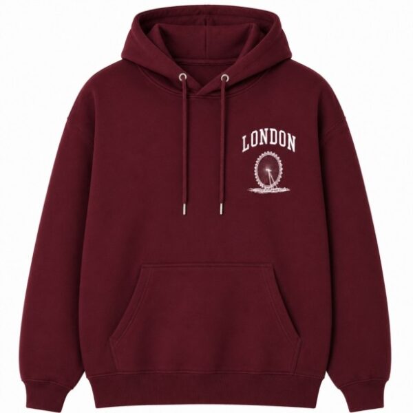 London Eye Hoodie Maroon Front