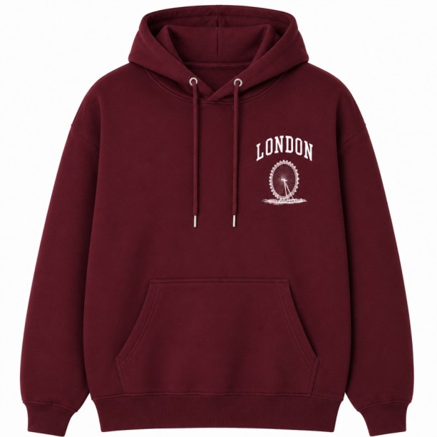 London Eye Hoodie Maroon Front