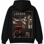 Red Double Decker Bus Hoodie Black
