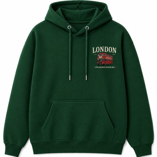 Red Double Decker Bus Hoodie Front
