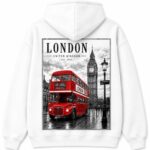 Red Double Decker Bus Hoodie White