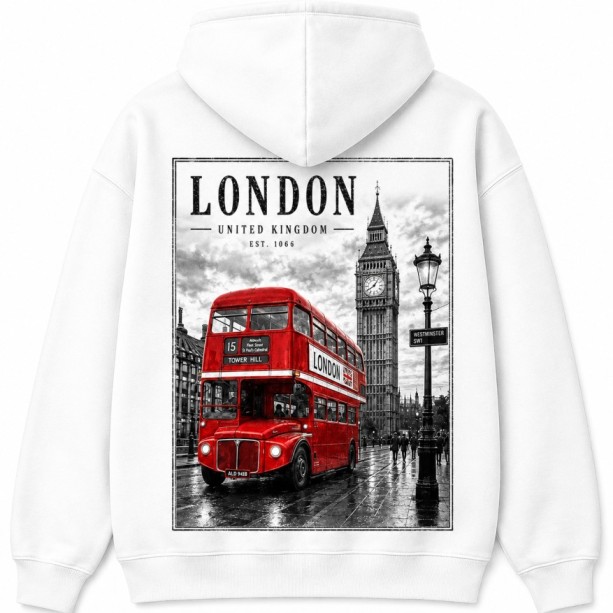 Red Double Decker Bus Hoodie White