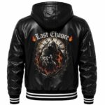 Black Leather Hooded Jacket Back