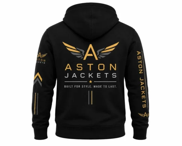 Black Zip Up Aston Hoodie Back