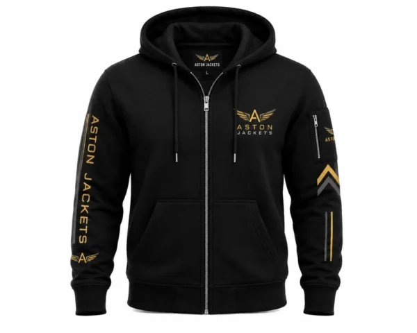 Black Zip Up Aston Hoodie Front