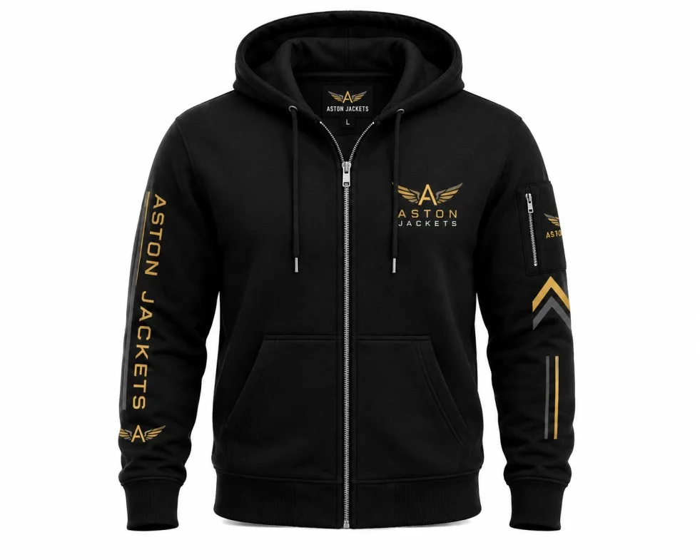 Black Zip Up Aston Hoodie Front