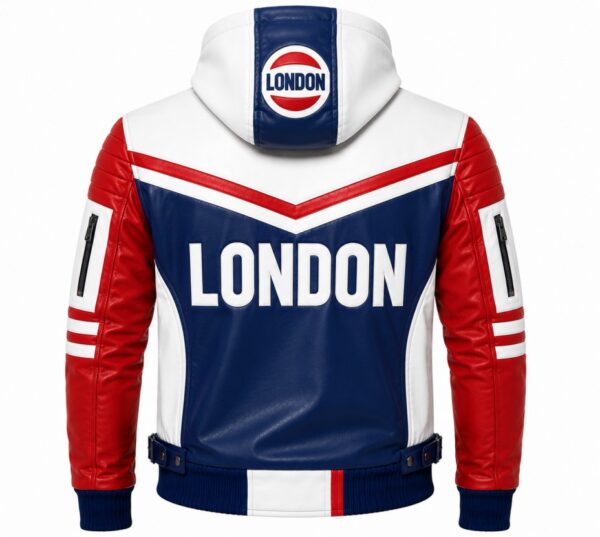 Blue And Red Hooded Jacket Back