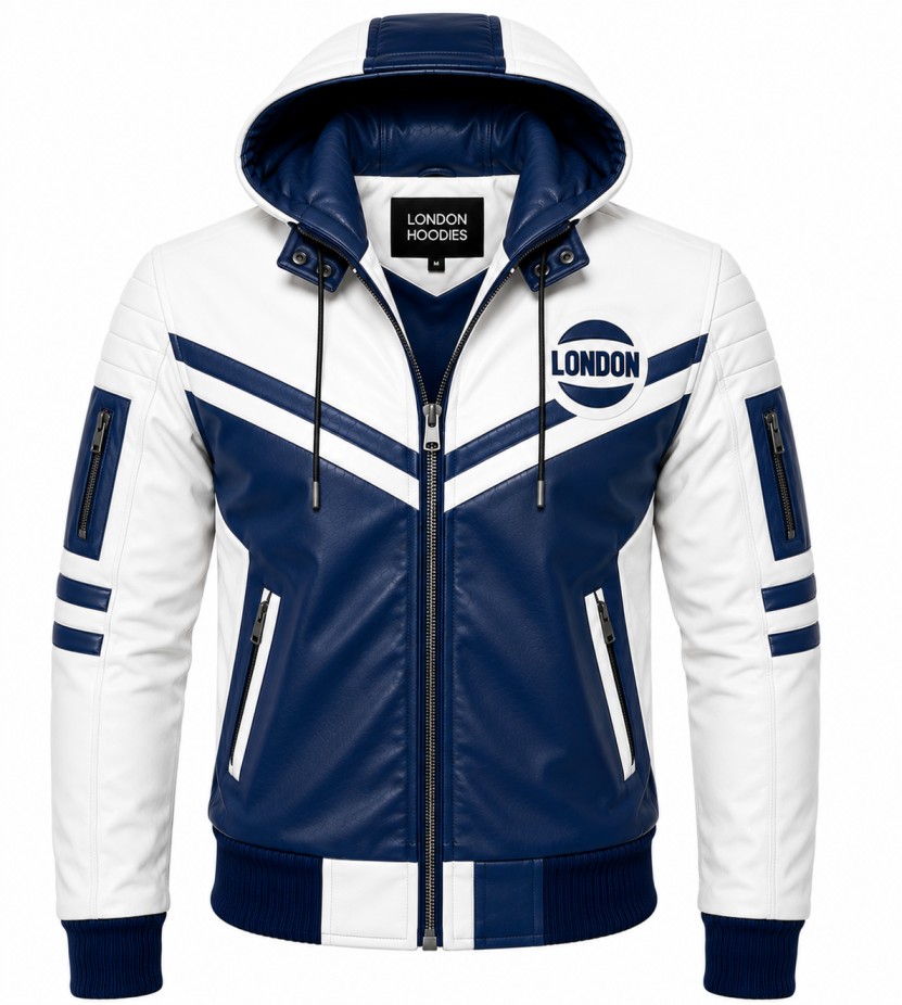 Blue And White Hooded Jacket