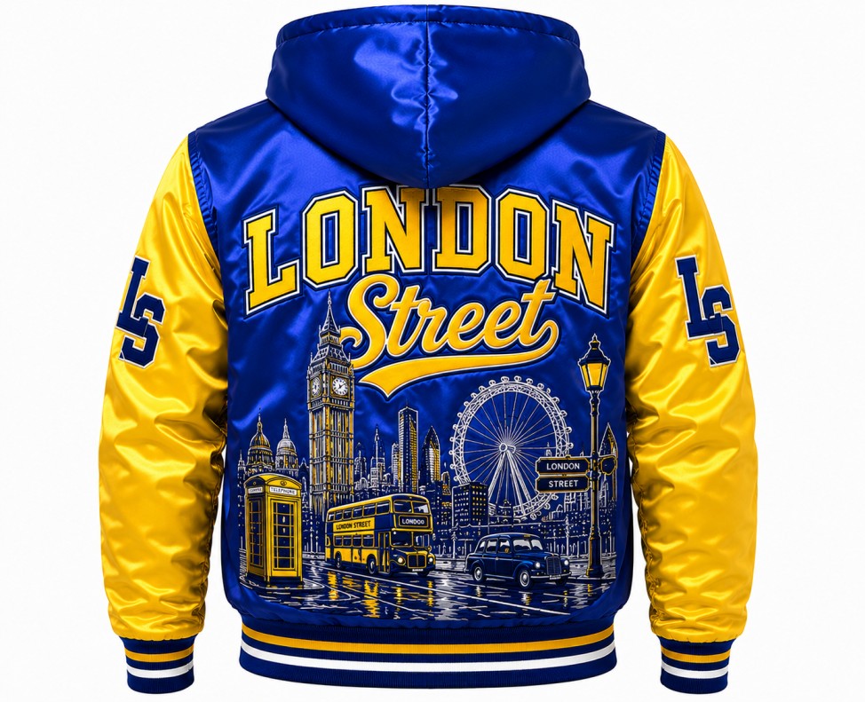 Blue And Yellow Hooded Jacket Back