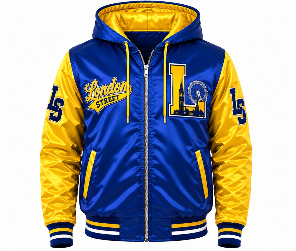 Blue And Yellow Hooded Jacket