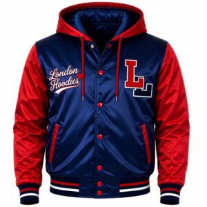 Blue Varsity Jacket With Hood
