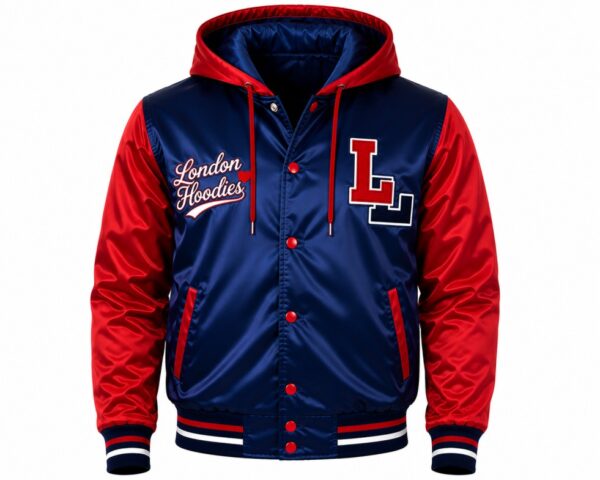 Blue Varsity Jacket With Hood