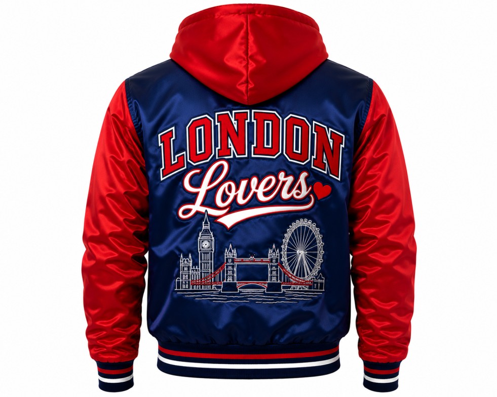 Blue Varsity Jacket With Hood Back