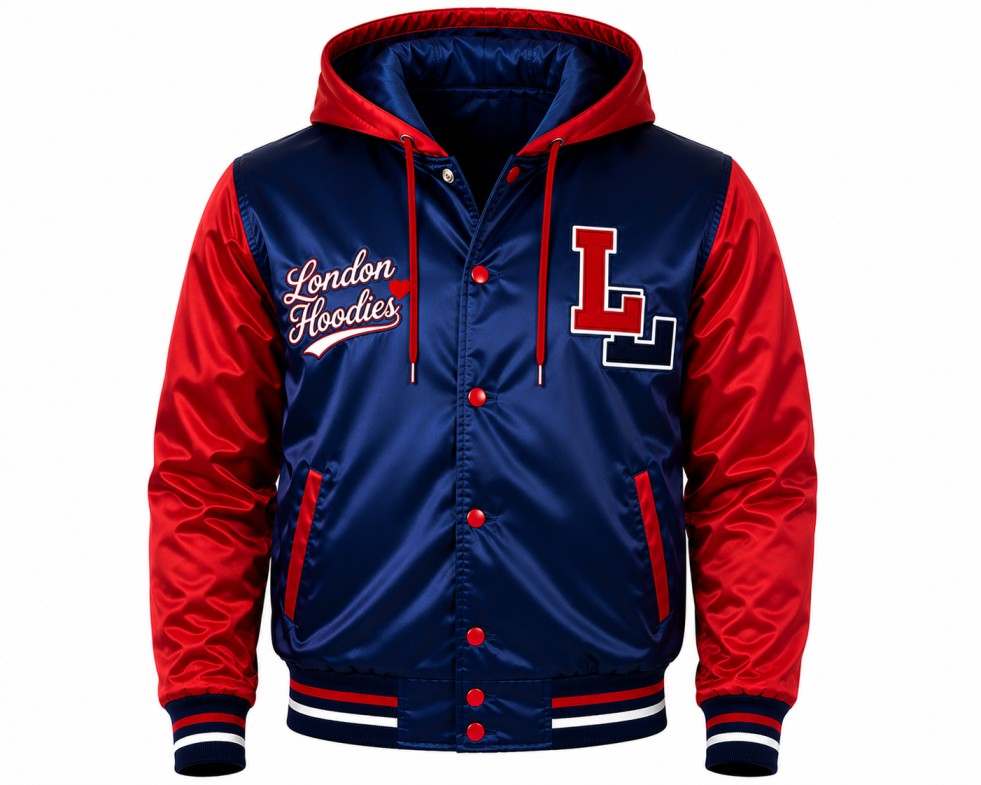 Blue Varsity Jacket With Hood