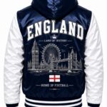 Navy Blue And White Bomber Jacket Back