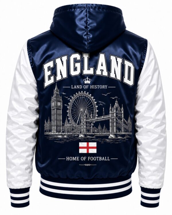 Navy Blue And White Bomber Jacket Back