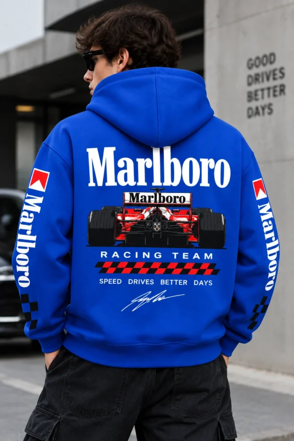 Marlboro Hoodie Royal Blue Model Wear