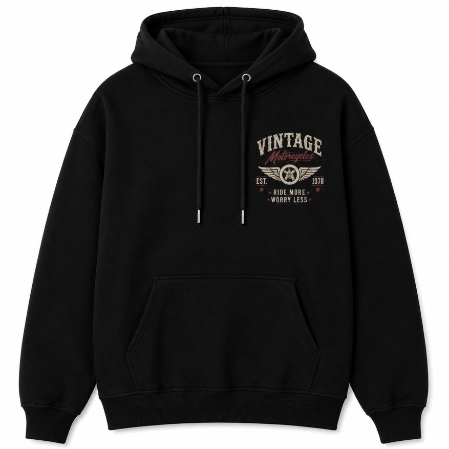Vintage Motorcycle Hoodie Front View