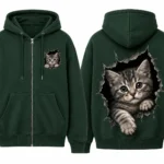 cat hoodie green