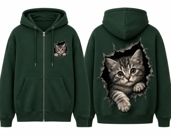cat hoodie green