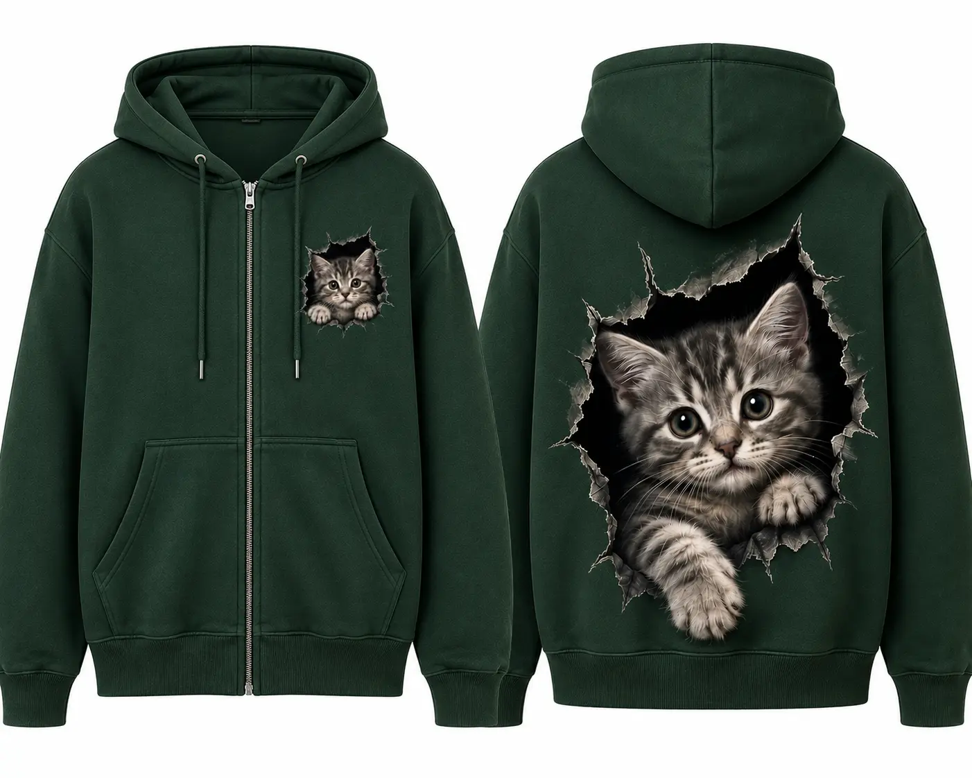 cat hoodie green