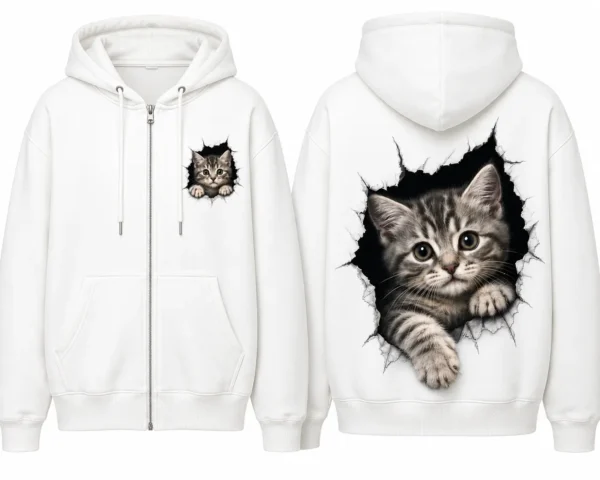cat hoodie white