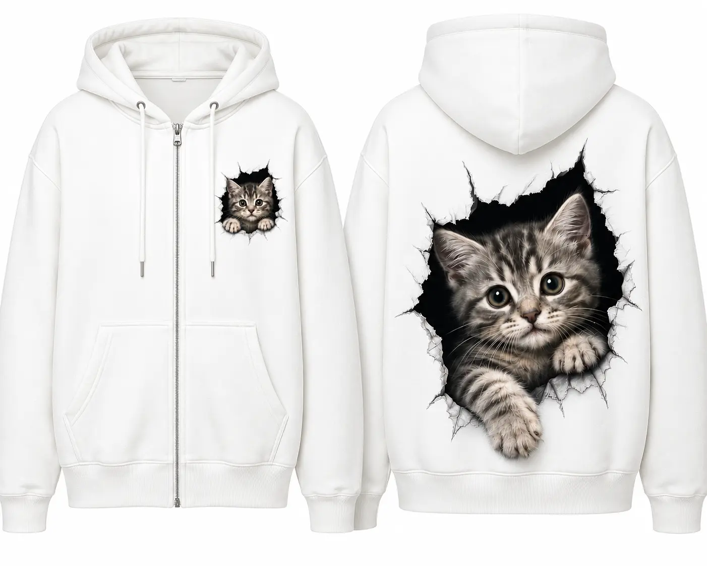 cat hoodie white