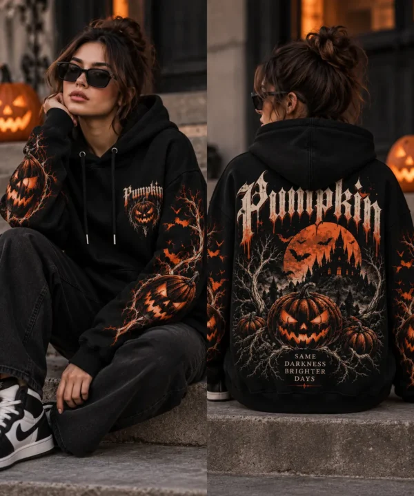 Gothic Pumpkin Hoodie Model Wear