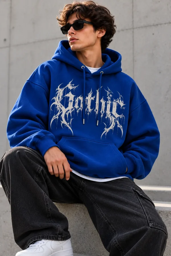 Oversized Gothic Hoodie model wear front look