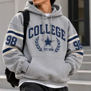 Oversized Vintage College Hoodie model wear front look