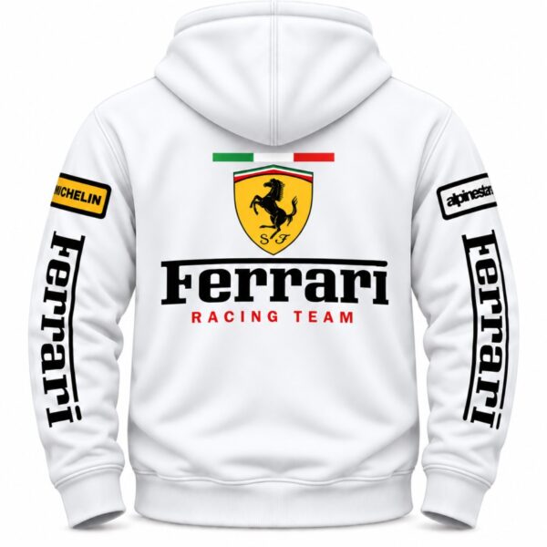 White Ferrari Hoodie Back View