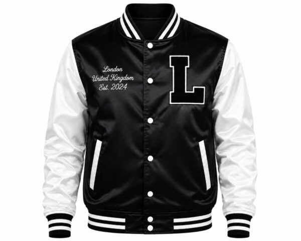 Black And White Satin Varsity Jacket