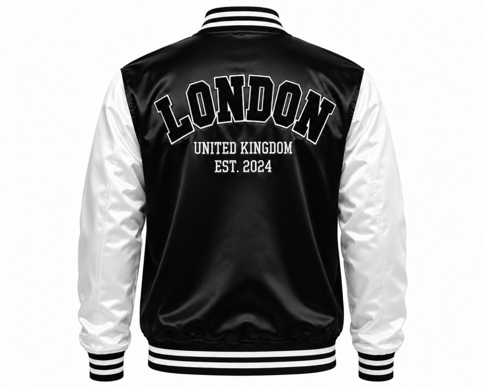 Black And White Satin Varsity Jacket back