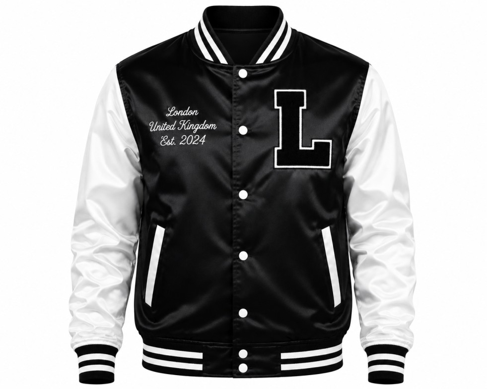 Black And White Satin Varsity Jacket