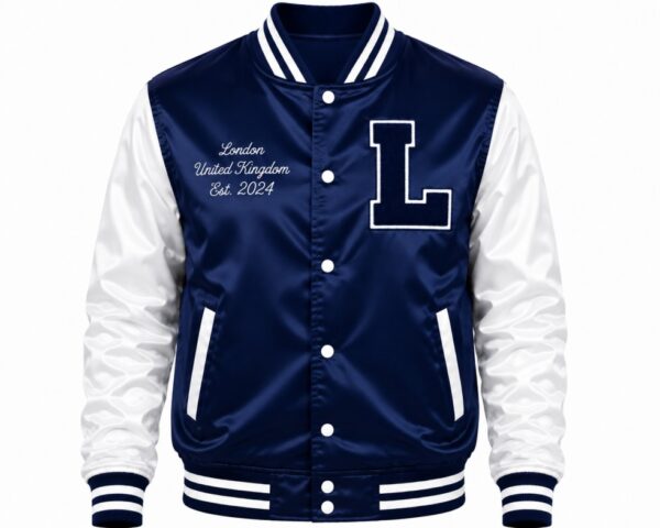 blue varsity jacket