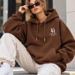 brown oversized hoodie model wear front look
