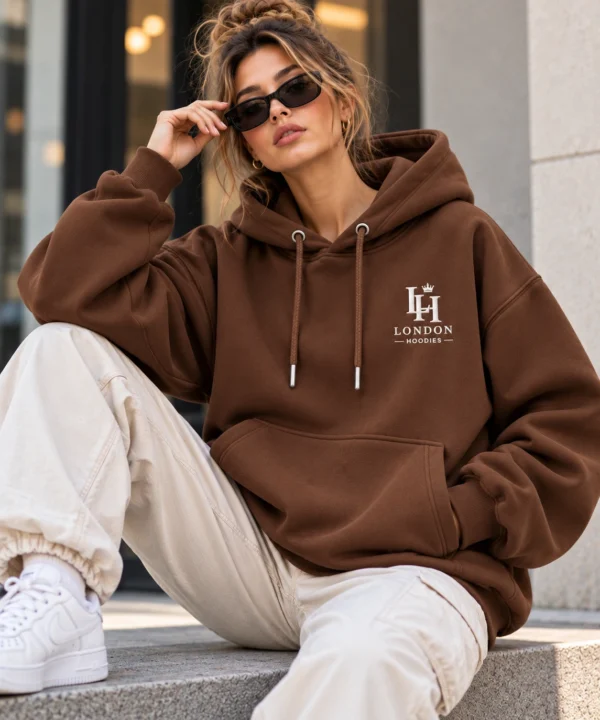 brown oversized hoodie model wear front look