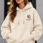 cream oversized hoodie model wear front look