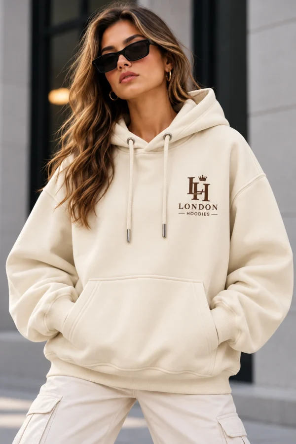 cream oversized hoodie model wear front look