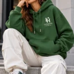 green oversized hoodie model wear front look