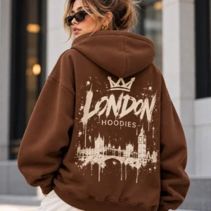 oversized graphic hoodie model wear back look