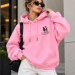 pink oversized hoodie model wear front look