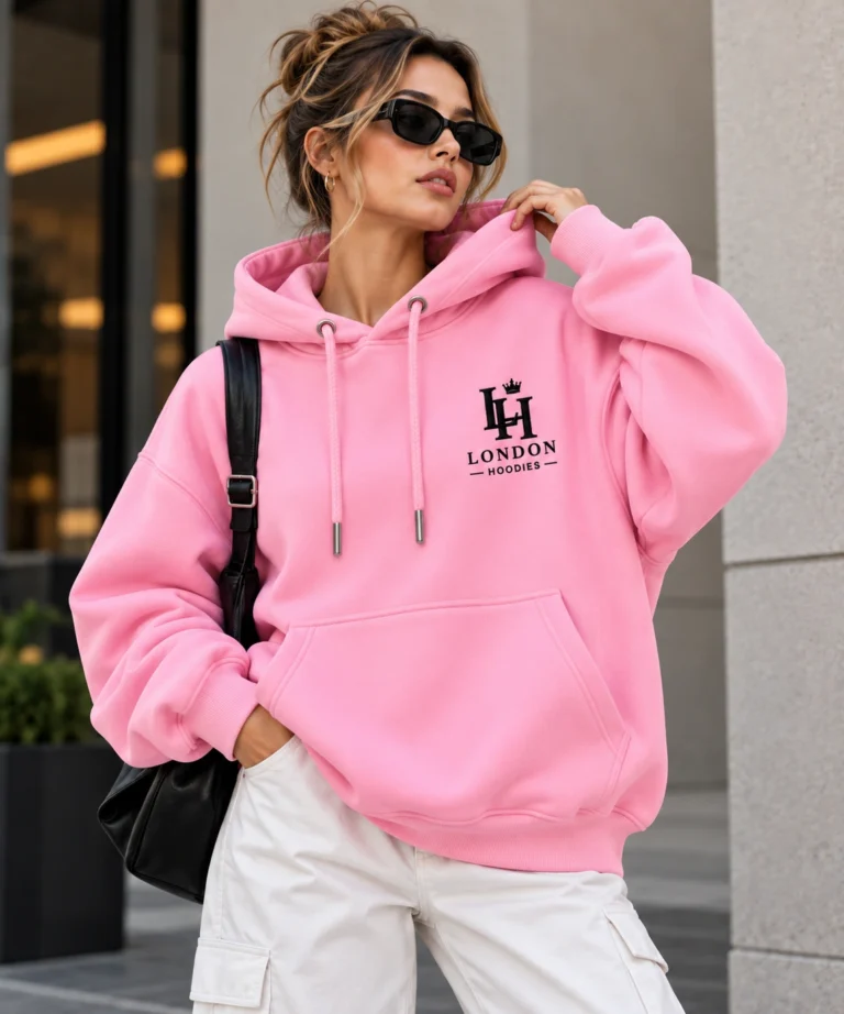 pink oversized hoodie model wear front look