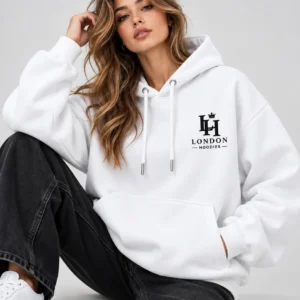 white oversized hoodie model wear front look