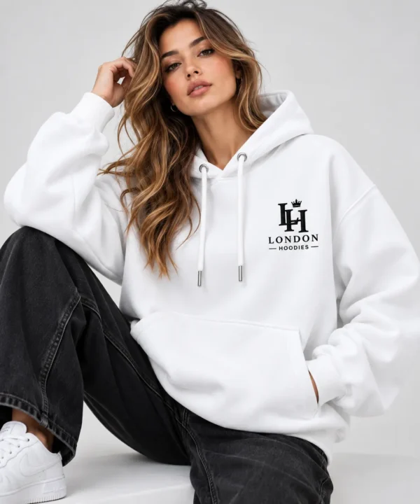 white oversized hoodie model wear front look