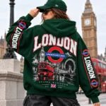 London Underground Hoodie model wear graphic look green