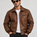 Vintage Brown Leather Jacket Model Wear