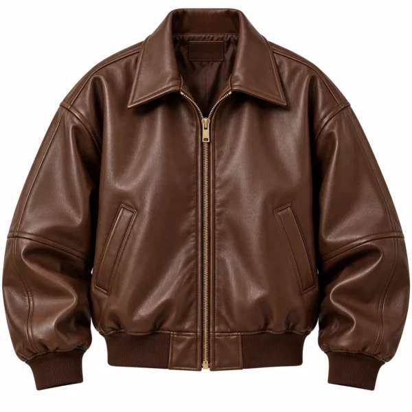 Womens Brown Leather Bomber Jacket