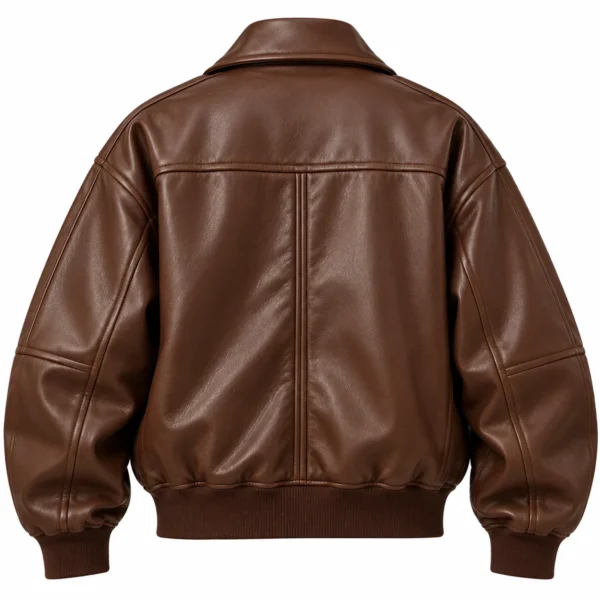 Womens Brown Leather Bomber Jacket back