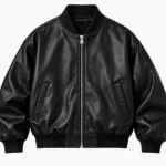 black leather bomber jacket